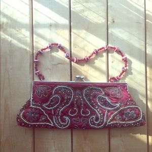 Maroon beaded clutch purse